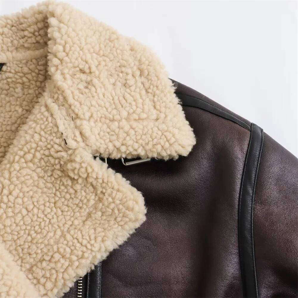 PB&ZA early autumn new women's casual fashion versatile belt plush collar double-sided jacket coat