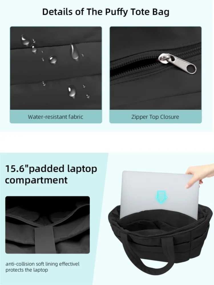 Womens Bag Solid Color Tote Bag Commuting College Padded Shoulder Bag Leisure Simple Female Handbags for Travel