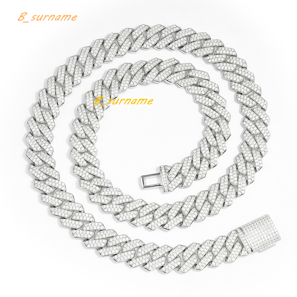 Top Fashion High Quality S925 Hip-Hop Jewelry Gold Plated 14mm Prong Link Cuban Moissanite Cuban Chain Necklace for Wholesale