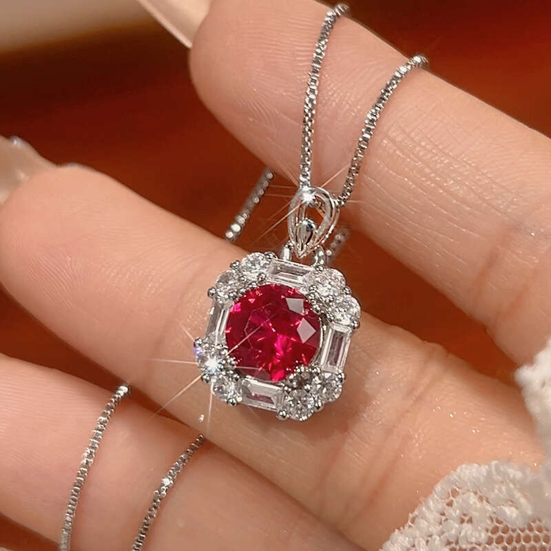 Gold-Plated Copper Jewelry Set Earrings Necklace Ring Red Niche Simple Fashion Women's Style Dfe