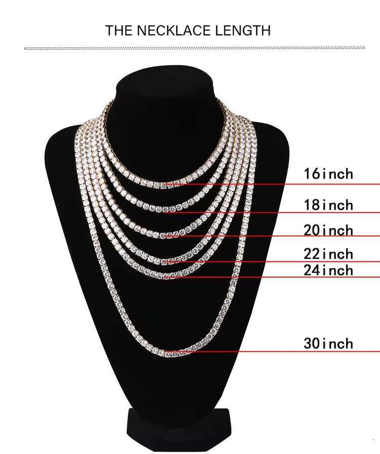 Hip Hop Mens Iced Out D Color White VVS 925 Sterling Silver 4MM Moissanite Diamond Tennis Chain Necklace