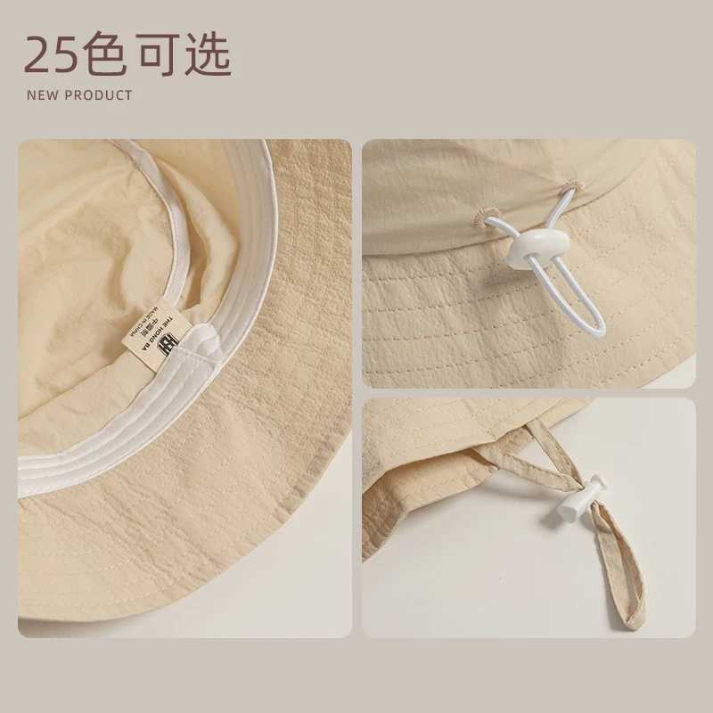 Ins Solid Color Casual Bucket Hats for Men and Women with Summer Thin Quick-drying Sun Protection Versatile Drawstring Brim Hat Y250707