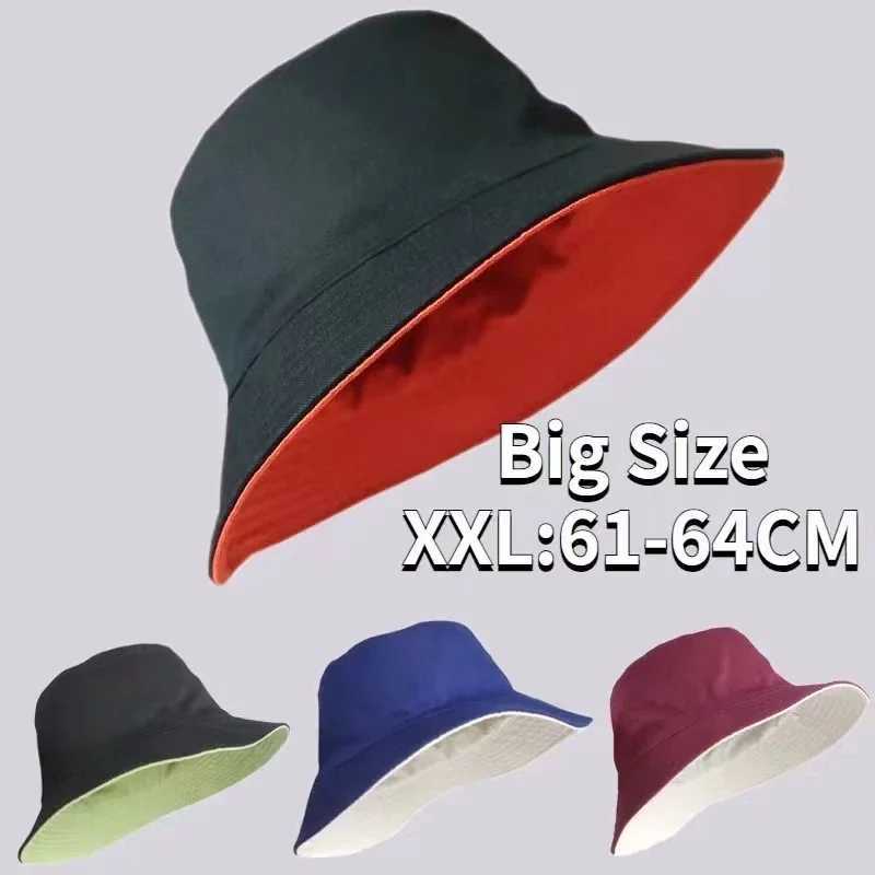 Enlarged Deepening XXL Size 63cm Bucket Hat Women Big Head Double-sided Fisherman Hat Men Large Size Large Tide Hip Hop Sun Hat Y250707