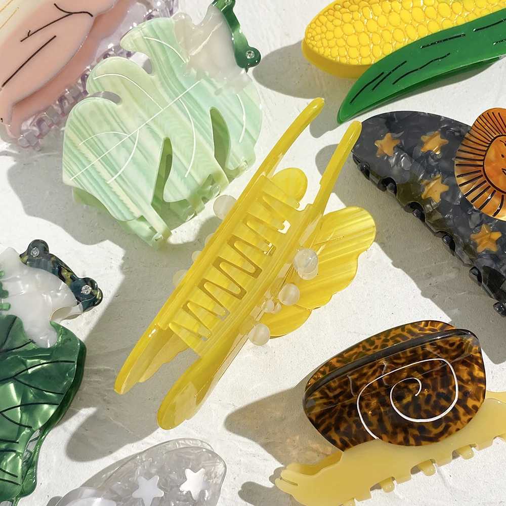 Personality Acetate Corn Maple Leaves Snail Frog Hair Claws Clip For Women Girls New Animal Flower Hairpins Hair Accessories Z250707