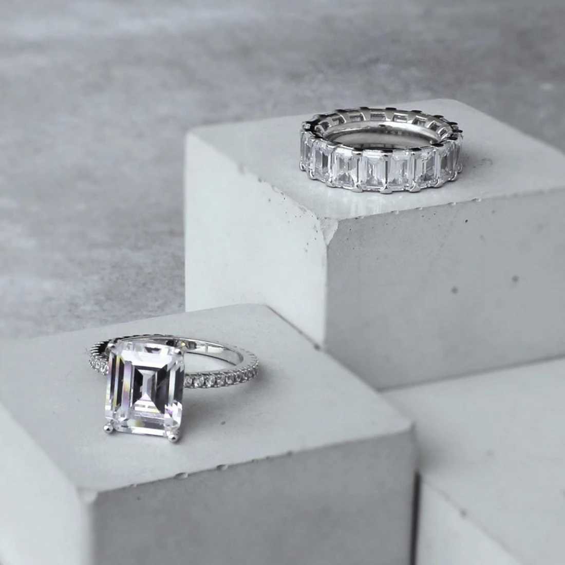 eternyti 925 Sterling Silver Engagement Wedding Band Rings for Women Bridal Emerald Cut Diamond Promise Party Jewelry Gift XJ250707