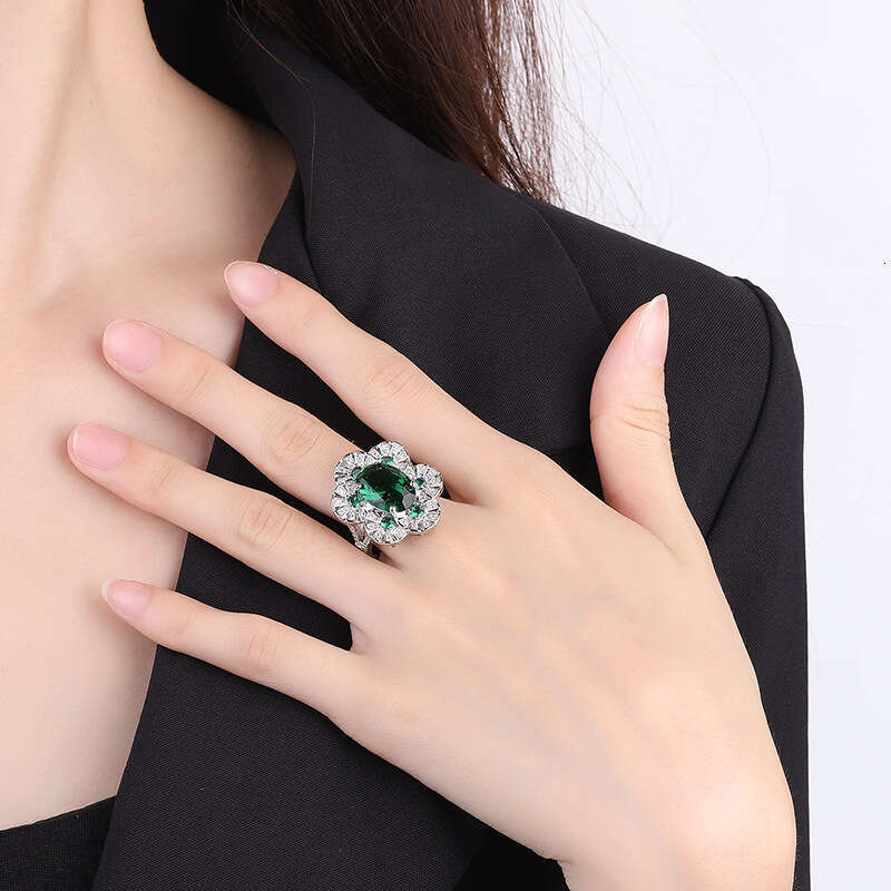 Royal Blue For Women With Flower And Emerald, Fashionable Red Corundum Ring 002