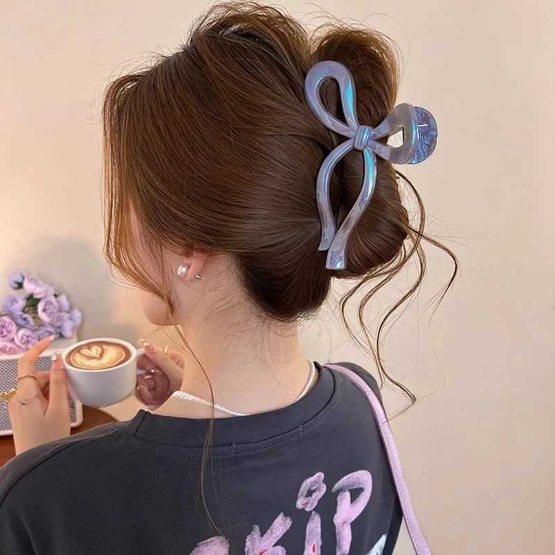 Aishg Pearlescent Bow Crab Hair Clip for Women Jelly Claw Clips Scissors Shape Clamp Barrette Hairpin Girls Hair Accessories Y250707