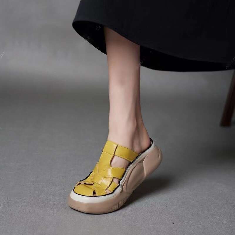 2024 Summer New Thick-Soled Braided for Women Fashionable One-Strap Comfortable Outdoor Sandals Trendy