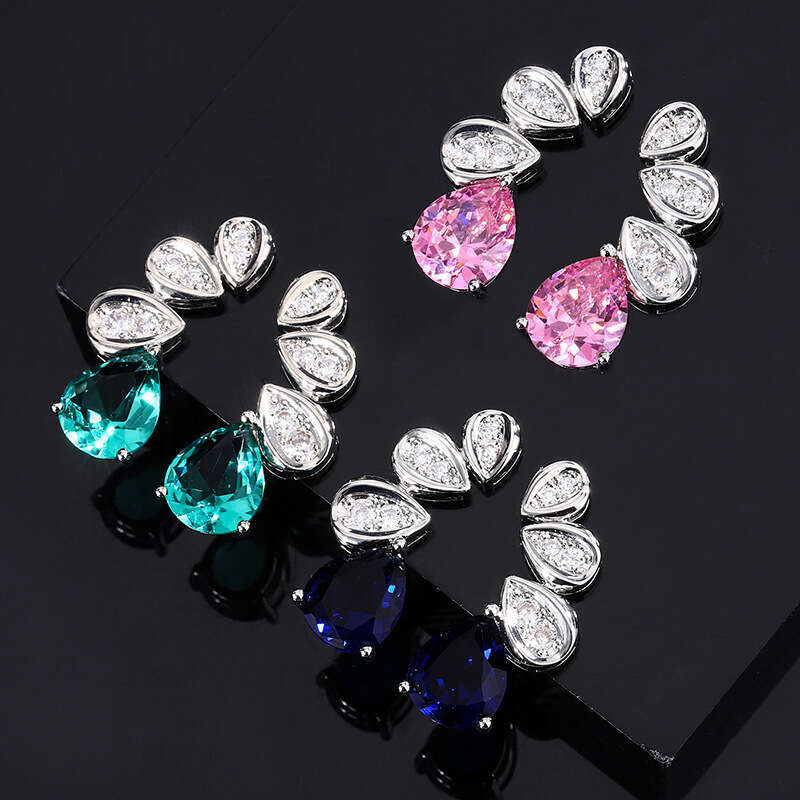 Royal Blue Row Dia Water Drop Symmetrical S Sier Needle Stud High-End Design Socialite 2023 New Earrings 379