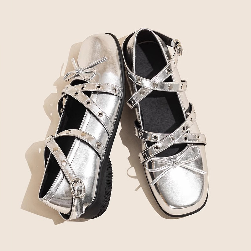 Old Meow's Shop Silver Bowknot Small Designer Single for Women Spring Summer New Height Increasing Genuine Soft Leather Shallow Mouth Square Toe 