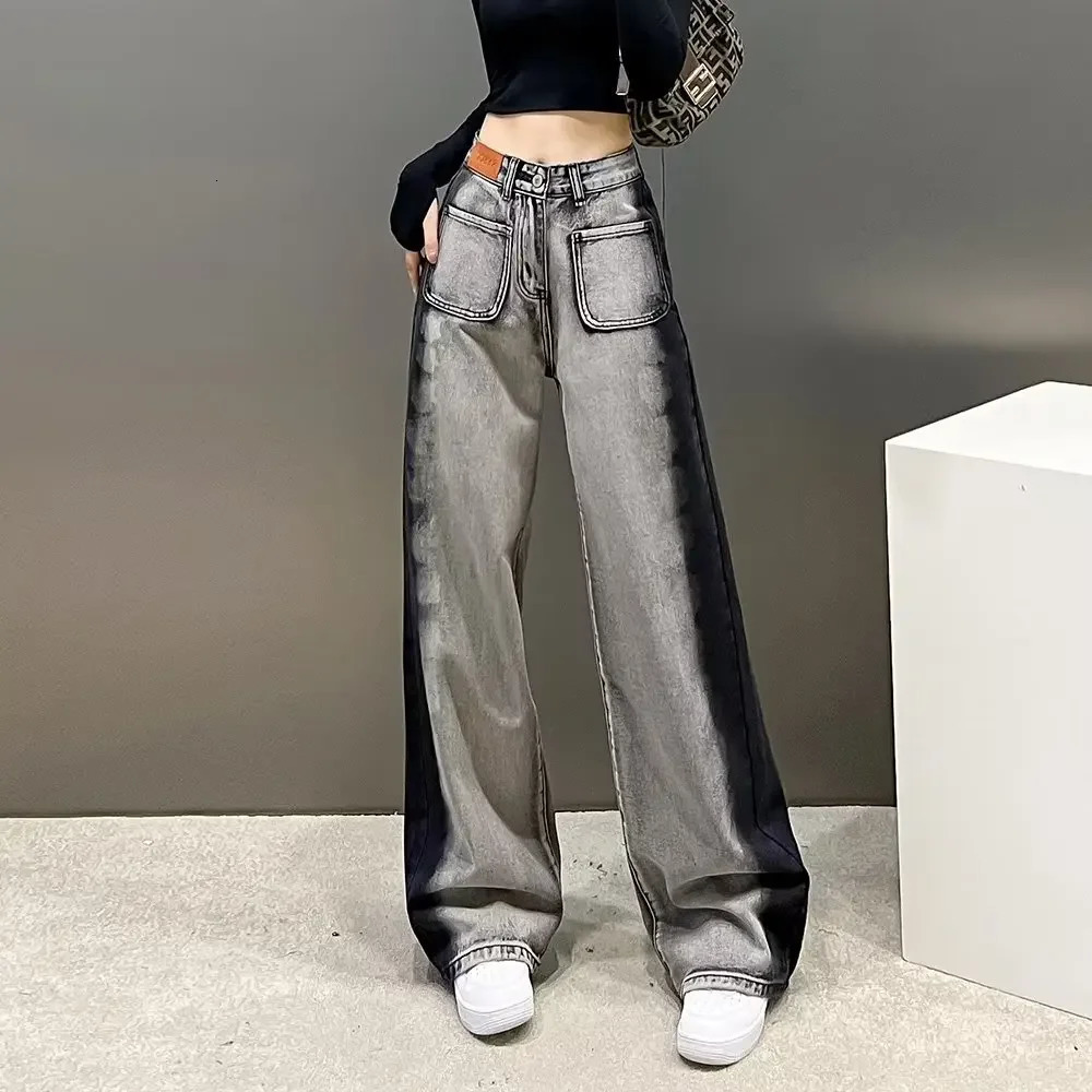 Black High-waisted Straight-leg Wide-leg Jeans Womens Trendy Slimming Arrival Spring Summer Sensibility Grey 250707