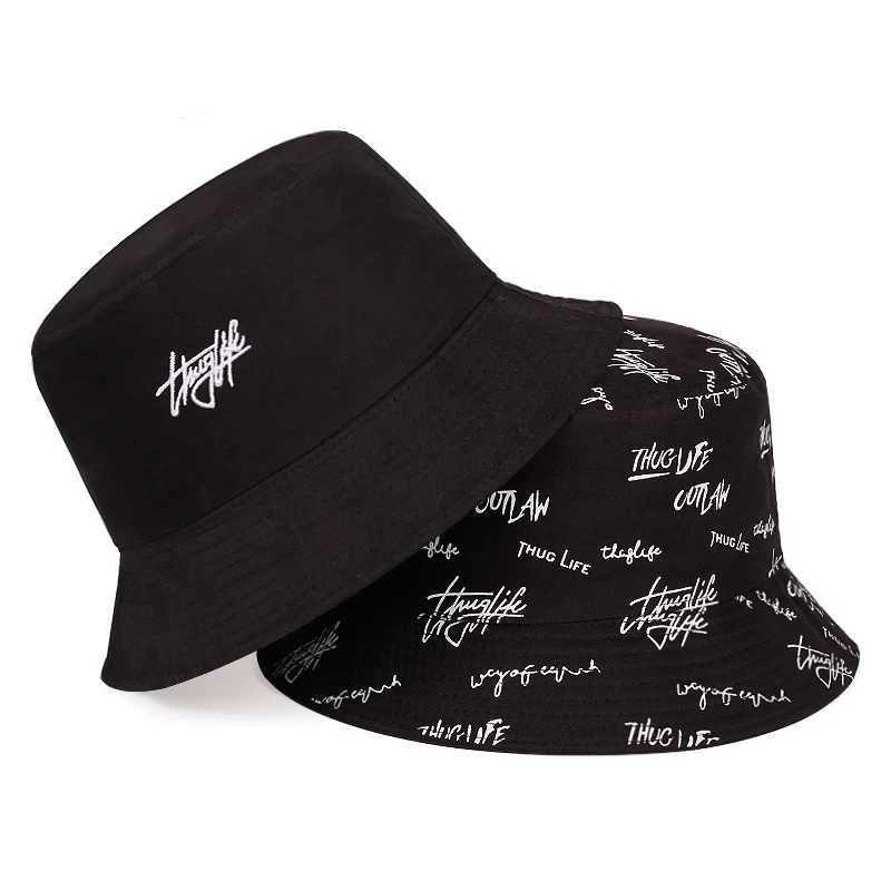 Unisex Double-Sided Wearable Thugufe Embroidery Personality Bucket Hats Fishermen Caps Outdoor Casual Sunscreen Hat Y250707