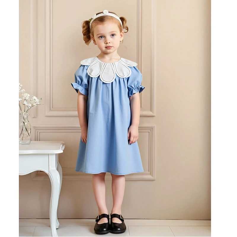 1-6 Years Girls Dress Summer Petal Collar Puff Sleeved Elegant Baby Kids Princess Birthday Dresses Children Clothes Party Dresses R250707