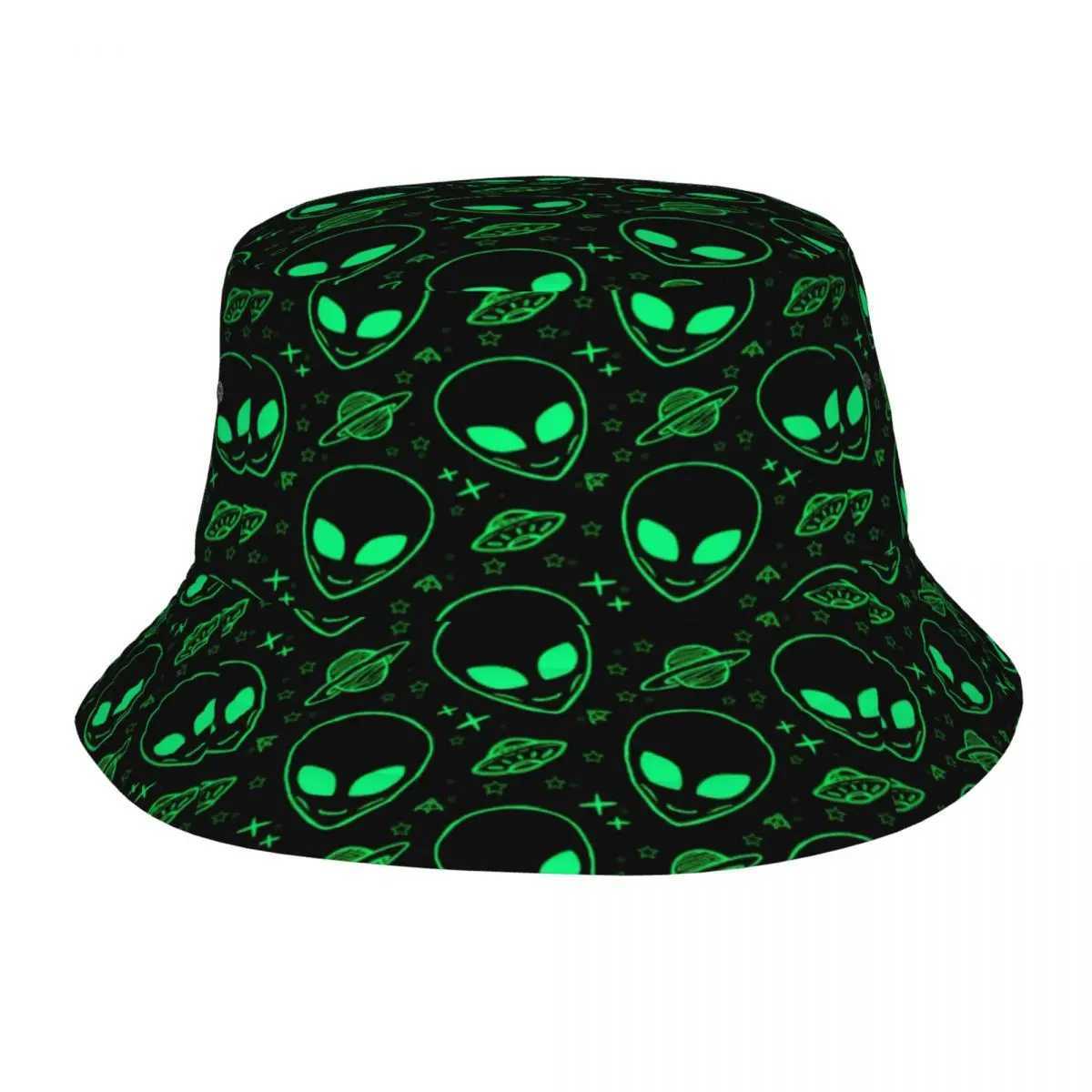 Foldable Cute Aliens And UFO Pattern Print Bucket Hat for Men Women Print Summer Travel Beach Fisherman Cap Y250707