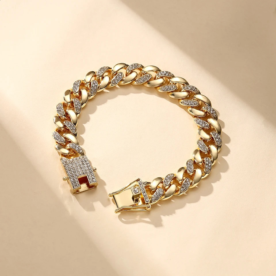 ZAkool Hip Hop Cuban Chain Women Mens Bracelet Full Shiny Rhinestone Stone Miami Bracelets Fashion Jewelry 250707