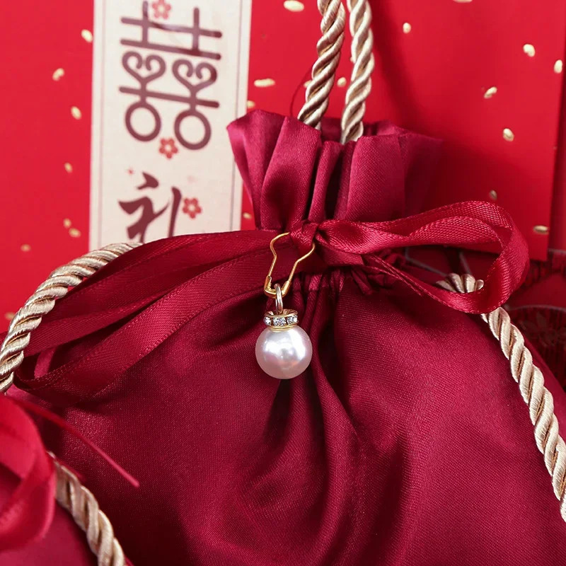 10PCS Packing Drawstring Velvet Pouch Silk Gift Bag For Jewelry Wedding Candy Boxes With Pearl String Decor Favors Bags 250702