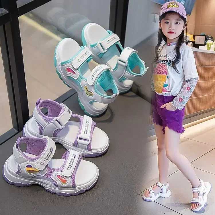 2025 New Summer Girls Sandals Kids Princess Beach Shoes for Vacation Soft Sole Anti-Slip Girls Candy Color Flats Wear-Resistant R250707