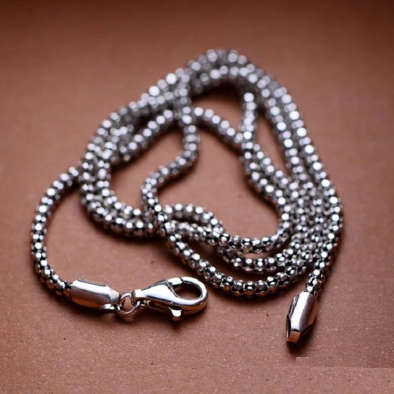 2.5mm Width Real S925 Sterling Silver Fashion Bright Corn Popcorn Men Women Chain Pendant Necklace Fine Jewelry Gift 250702