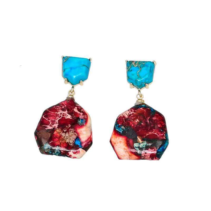 Charming Geometric Shape Colorful Natural Spiritual Jasper Stone Earrings