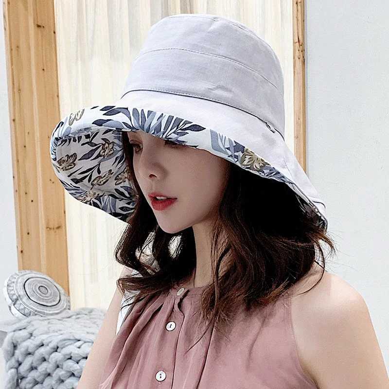 2025 Spring Summer Womens Bucket Hat Panamanian Four Seasons Fisherman Big Brim Hat Double-Sided Solid Color Sun Visor Cap Y250707