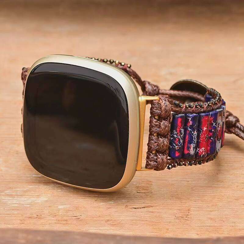 Unique Cylindrical Jasper Fitbit Versa 3 Handmade Bohemian Mixed Color Imperial Stone Smart Watch Band