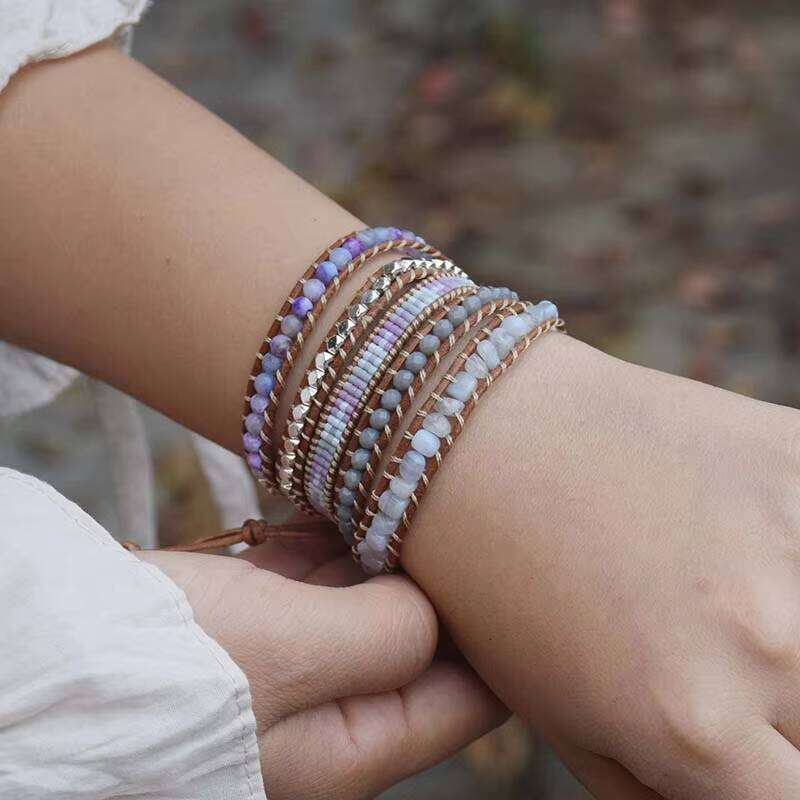 Bohemian Woven Wrapped Japanese Miyuki Seed Beads Bay Agate Leather Bracelet Women's Gift & ODM