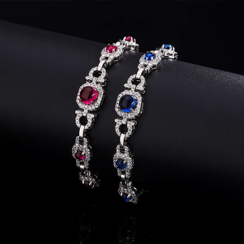 Tourmaline Imitation Blood Red Royal Blue Colorful Gemstone Bracelet Bangle Women's Jewelry Ddb