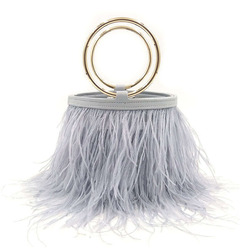 Women's dinner bag Trendy Shoulder Crossbody Handbag Round Chain Show Fashion Ostrich Feather Tassel Bag