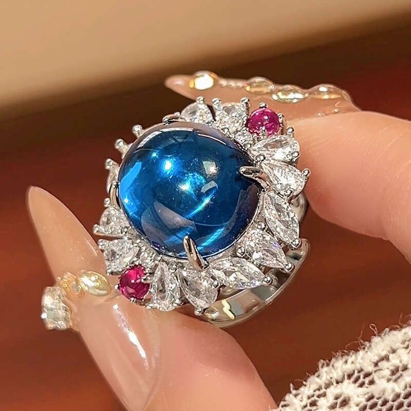 Huayoumei New Jewelry Set Necklace Ring Blue Cubic Zirconia Fashion Style For Women 8F8
