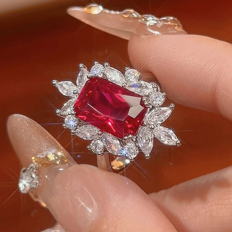 New Set Jewelry Earrings Ring Accessories For Women Colorful Gem Square Red Blue Fashion 021