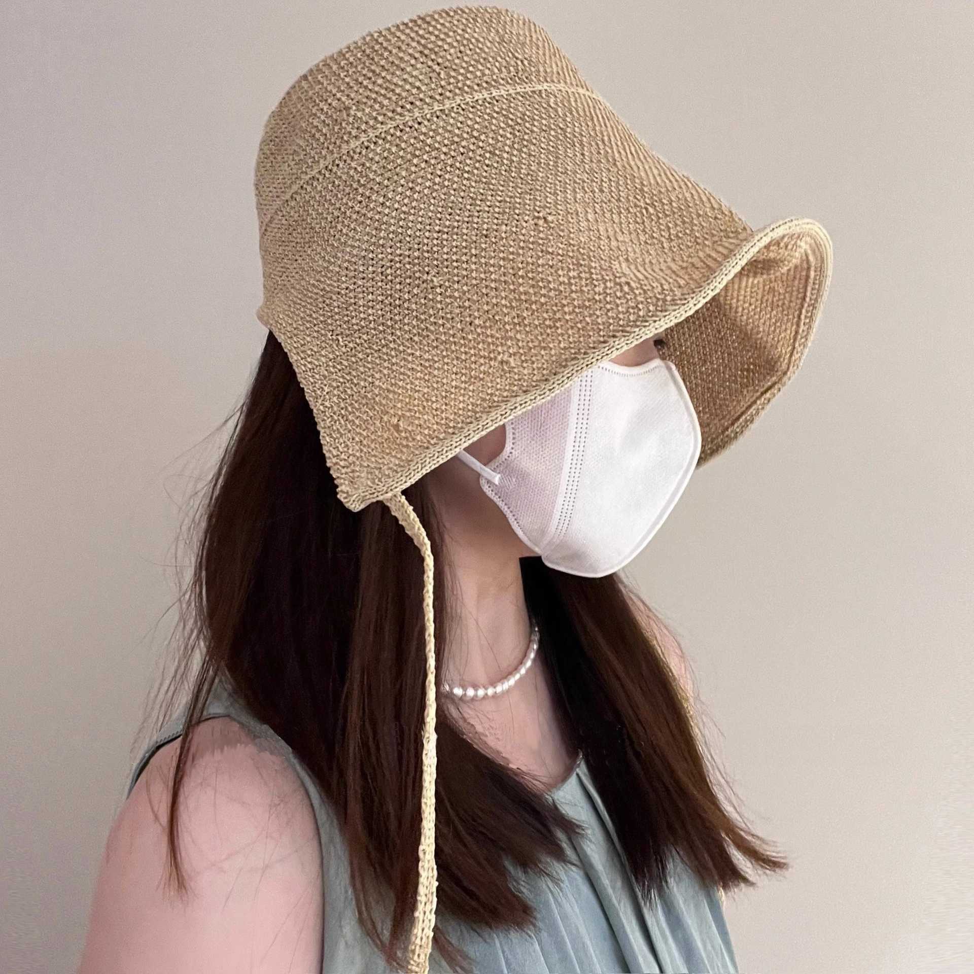 Summer Linen Bucket Hat Women With String Sun Hat Grass Women Korean Version Outdoor Beach Gig Eve Riding Panama Fisherman Hat Y250707