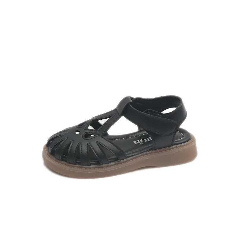 2024 Childrens Sandals Summer Girls Princess Toe Wrapped Flat Sandals Fashion Solid Color Kids Casual Cut-outs Non-slip Sandals R250707
