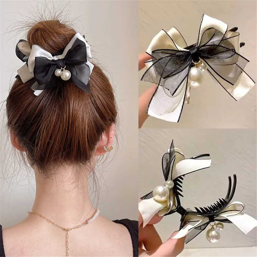 Fashion Pearl Lace Bow Hairpins For Women Korean Elegant Shark Clip Back Head Hair Clip Girls Hair Accessories Jewelry Gifts Z250707