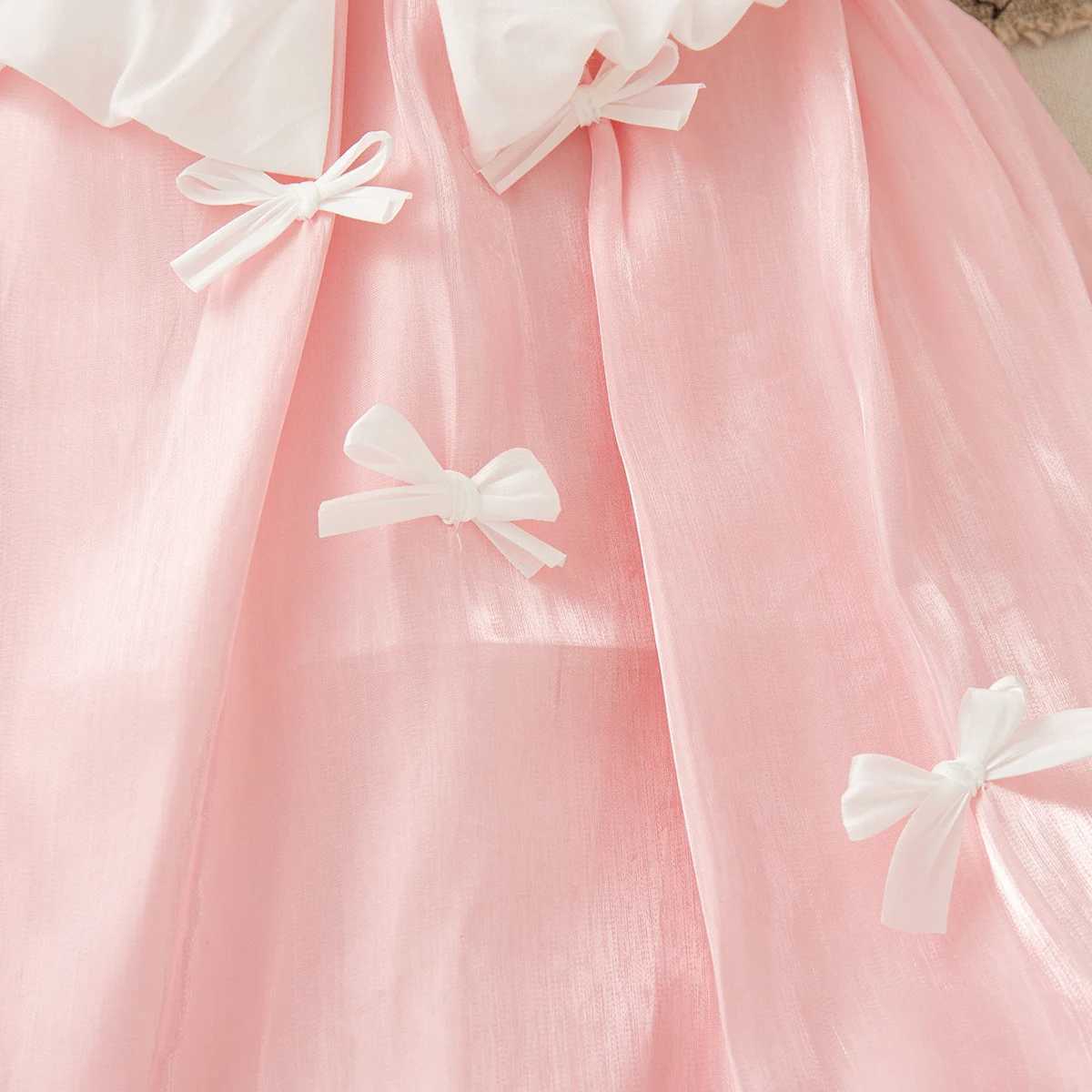 Baby Girl Pink Princess Dress Korean Style Bow Decoration Doll Collar Sleeveless Dress Summer Elegant Girl Party Dress R250707
