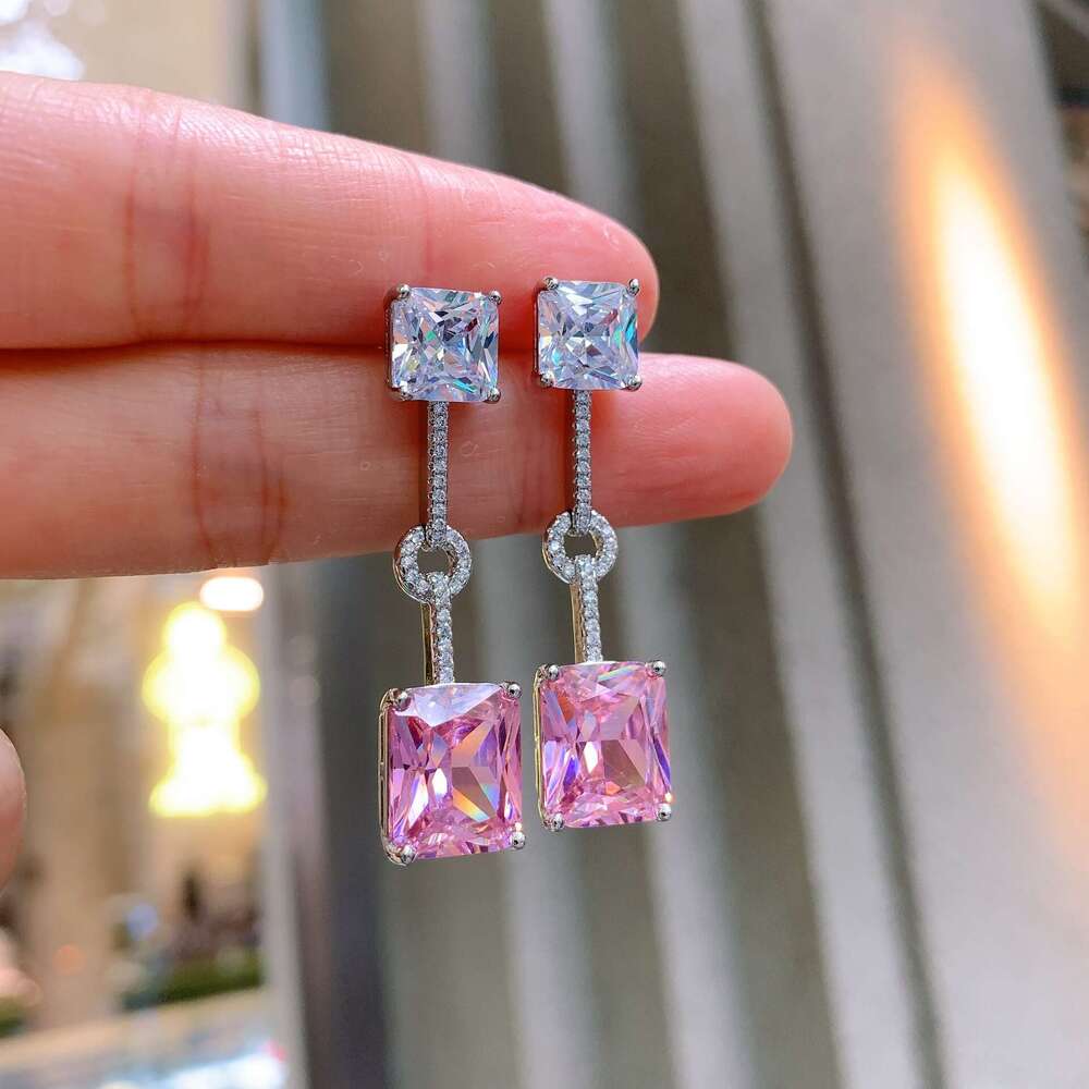 Trendy Pink Studs Micro Pave Imitation Yellow Dia Drop Earrings For Women Live Streaming B12
