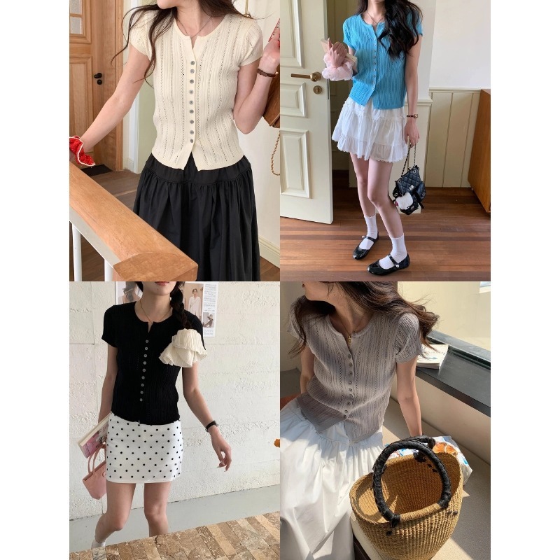 2025 Summer new women's T-shirt new French V-neck slim fit short sleeved knitted cardigan new designer T-shirt new elegant sexy designer short sl