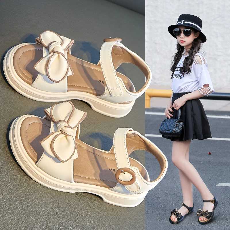 Girls Bowtie Sandals Sweet Princess Classic Simple Summer 2024 New Children Sandals for Girls Outdoor Beach Shoes Cute Bow-knot R250707