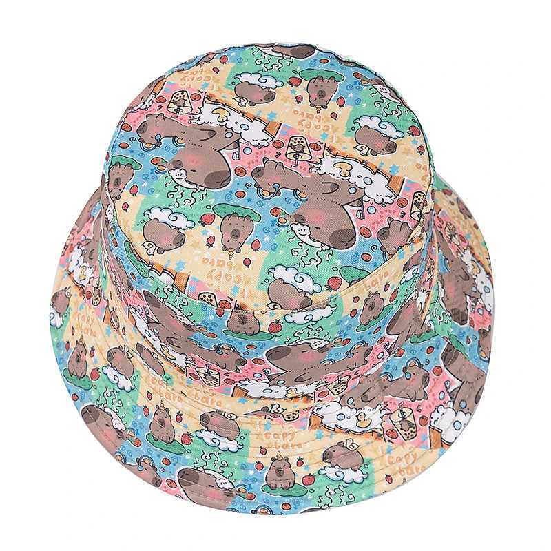 Hot Sale Unisex Summer Capibara Bucket Hat Capybara Print Outdoor Sun Protection Women Cap Adult Lovely Hat Y250707