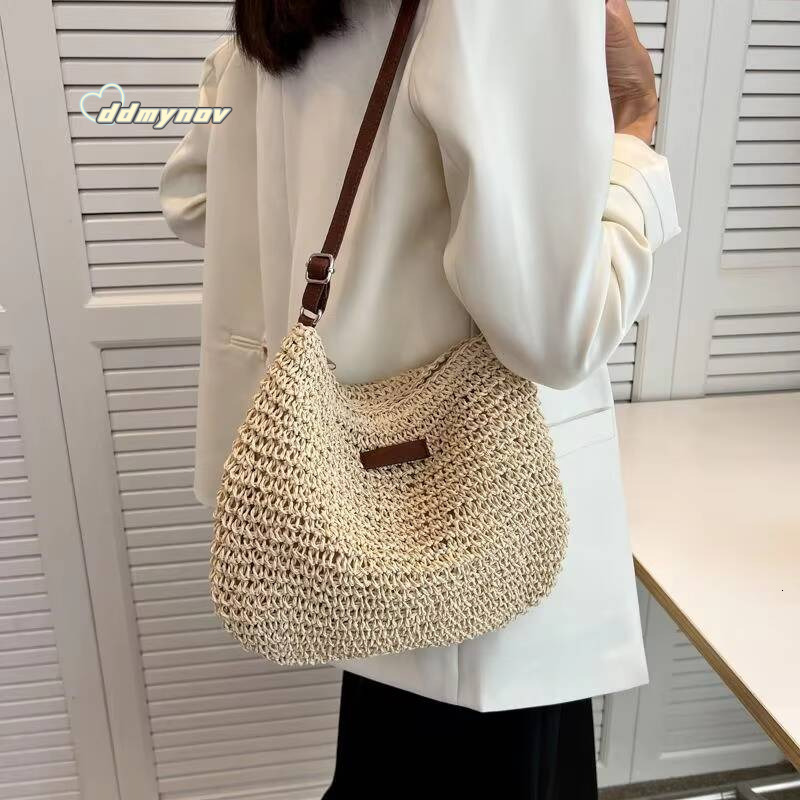 New 2025 Ladies Fashion Summer Straw Crossbody Bag Woven Shoulder Handbag Beach Holiday Shopping Messenger Purse for Women ddmynov