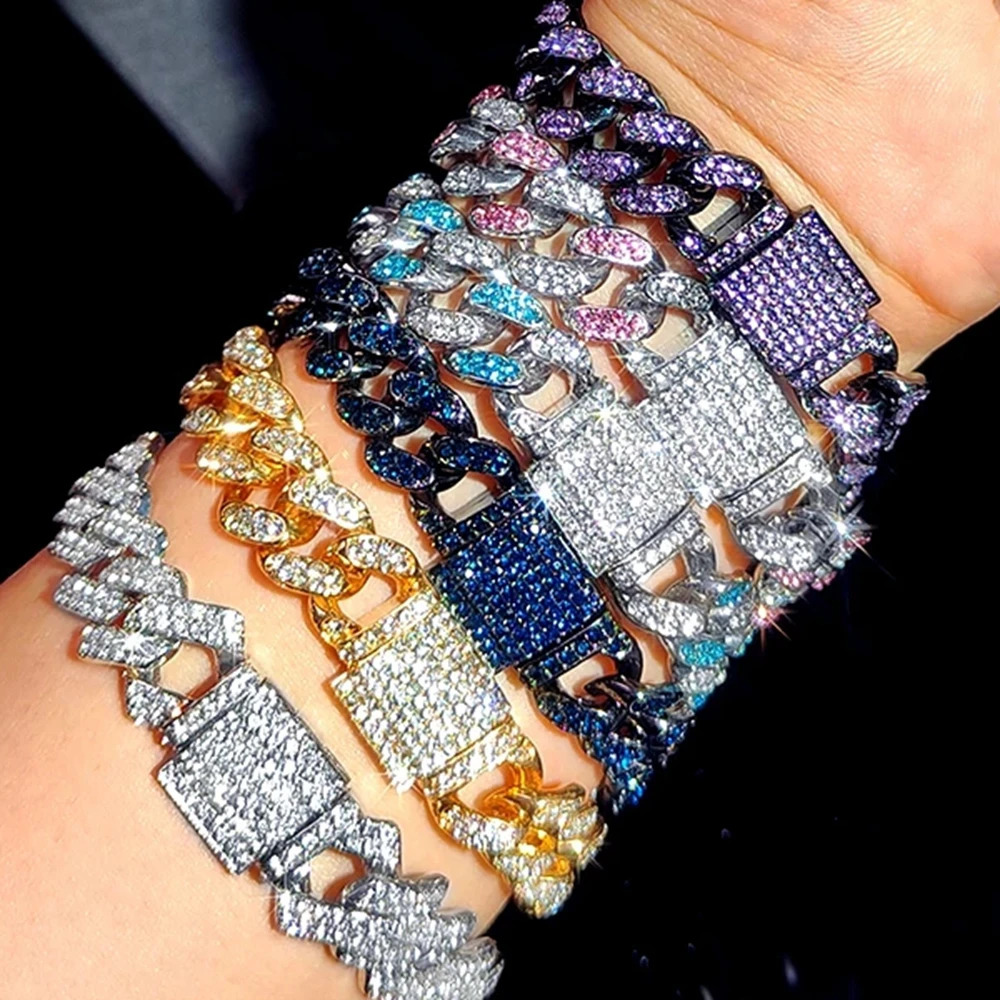 iced Out Hip Hop Cuban Link Chain Bracelets for Men Women HighQuality Bling ARhinestone Paved Miami Mens Jewelry 250707