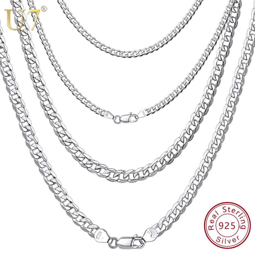 U7 Solid 925 Sterling Silver Chain Necklace for Men Women Twised Rope Italian Figaro Cuban Curb Chains Stackable Unisex Jewelry 250702