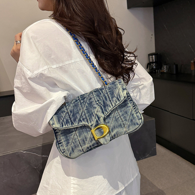 Designer High-End Denim Underarm for Women 2025 New Style Elegant Versatile Chain Fashion Shoulder Crossbody Light Luxury Women's Bag