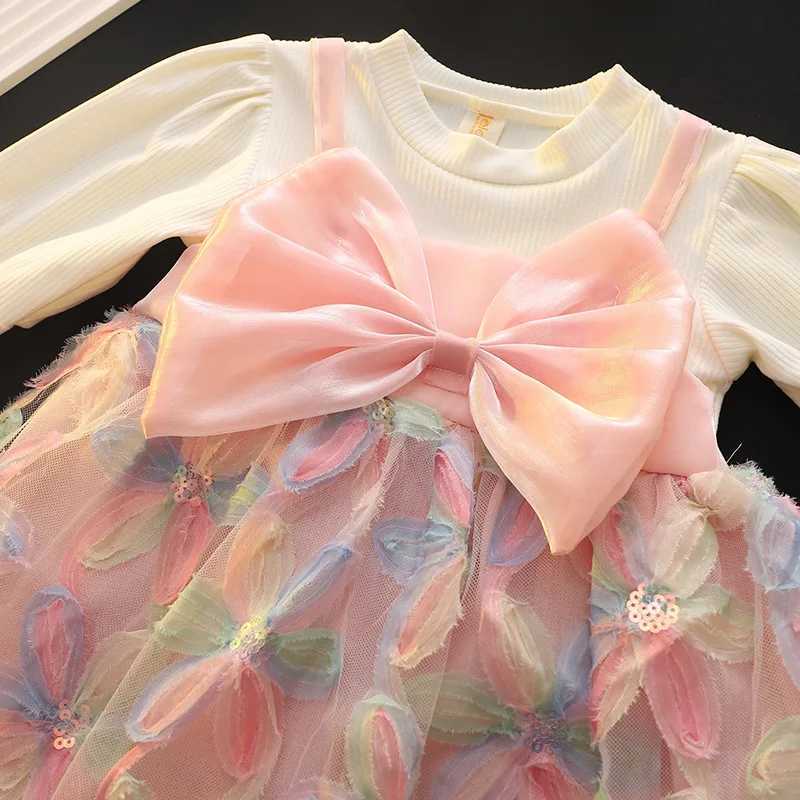 Baby Girl Dress Spring And Autumn Mesh Flower Bow Girl Princess Dress Girl Clothing R250707