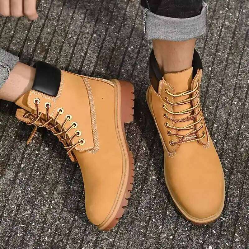 Men High Top Men's Leather Winter Fashion Plush Warm Shoes Outdoor Sneakers Lace Up Non-Slip Ankle Boots Male