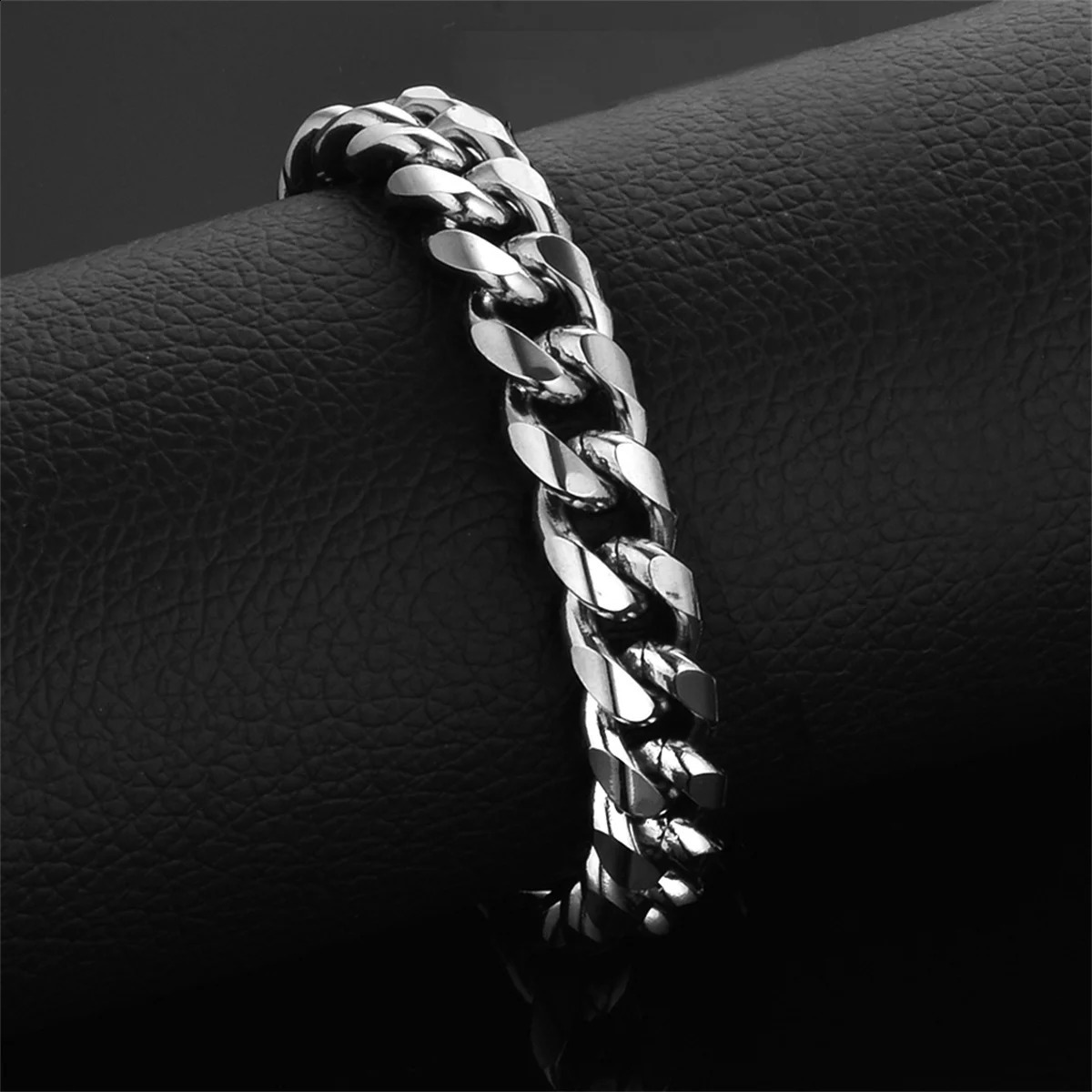 10mm Punk Miami Cuban Link Chain Bracelet for Men Gold Silver Color Stainless Steel Heavy Hand Chains Mens Jewelry Gift 250707