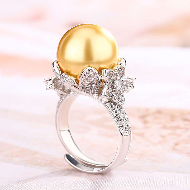 New Pearl South Sea Australian White Gray Adjustable Open Ring Fashion Commuter Women 048