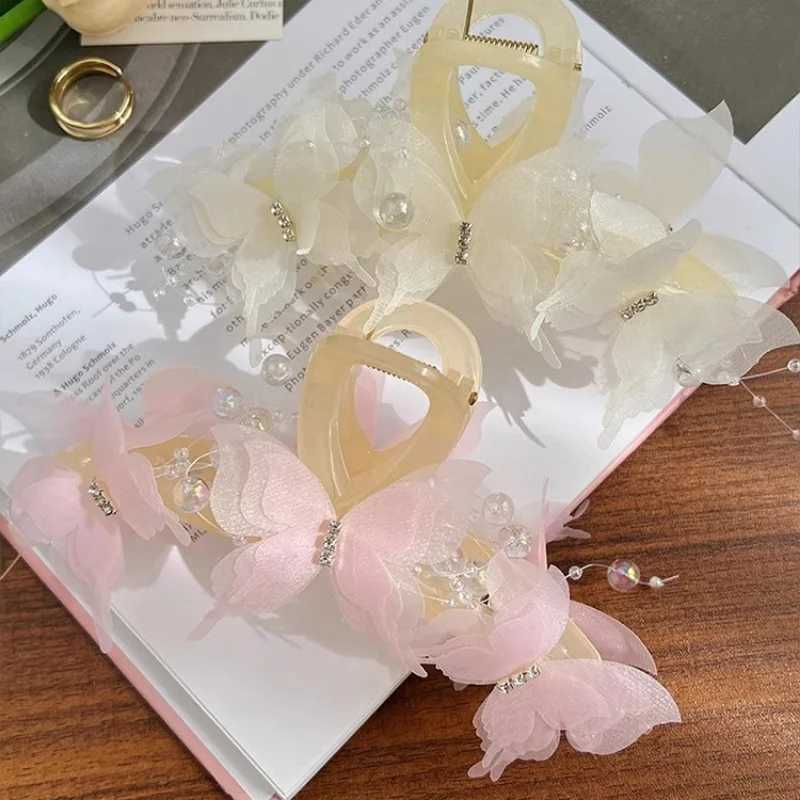 New Butterfly Large Hair Claw for Thick Hair Claws Crab Women Sweet Pink Hairpin Ponytail Hair Clip Claw Accessories Y250707