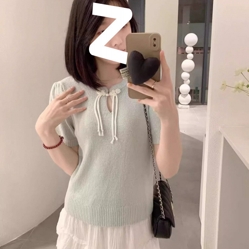 2025 Summer new women's T-shirt new Chinese round neck short sleeved summer new niche knitted top new designer T-shirt