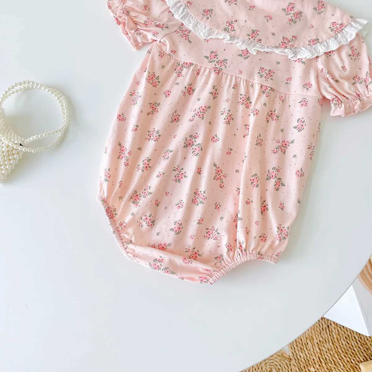 Sanlutoz Floral Infants Girls Short Sleeve Bodysuits Summer Newborn Baby Girls Cotton Princess Clothes R250707