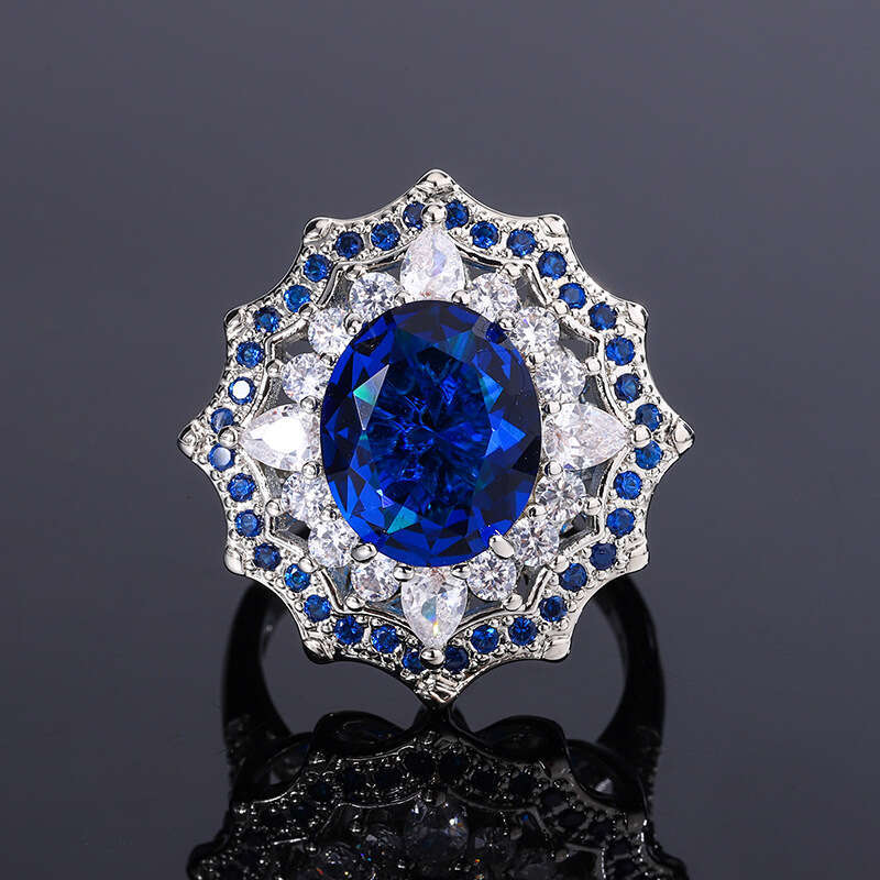 Jewelry Ring French Style Light Luxury Zircon Red Blue Emerald Women's High-End Accessories 1F8